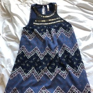 Blue patterned, beaded sundress